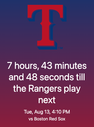 Screenshot of Texas Rangers countdown in action.